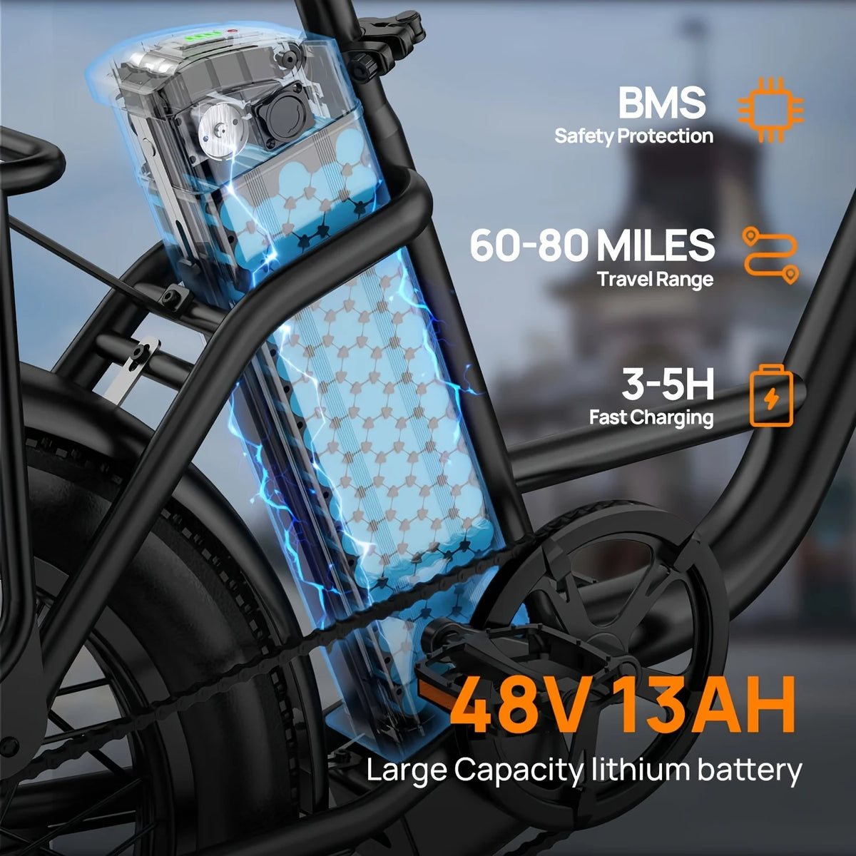 Urlife 1000W Fat Tire Electric Bike Featuring Removable Battery