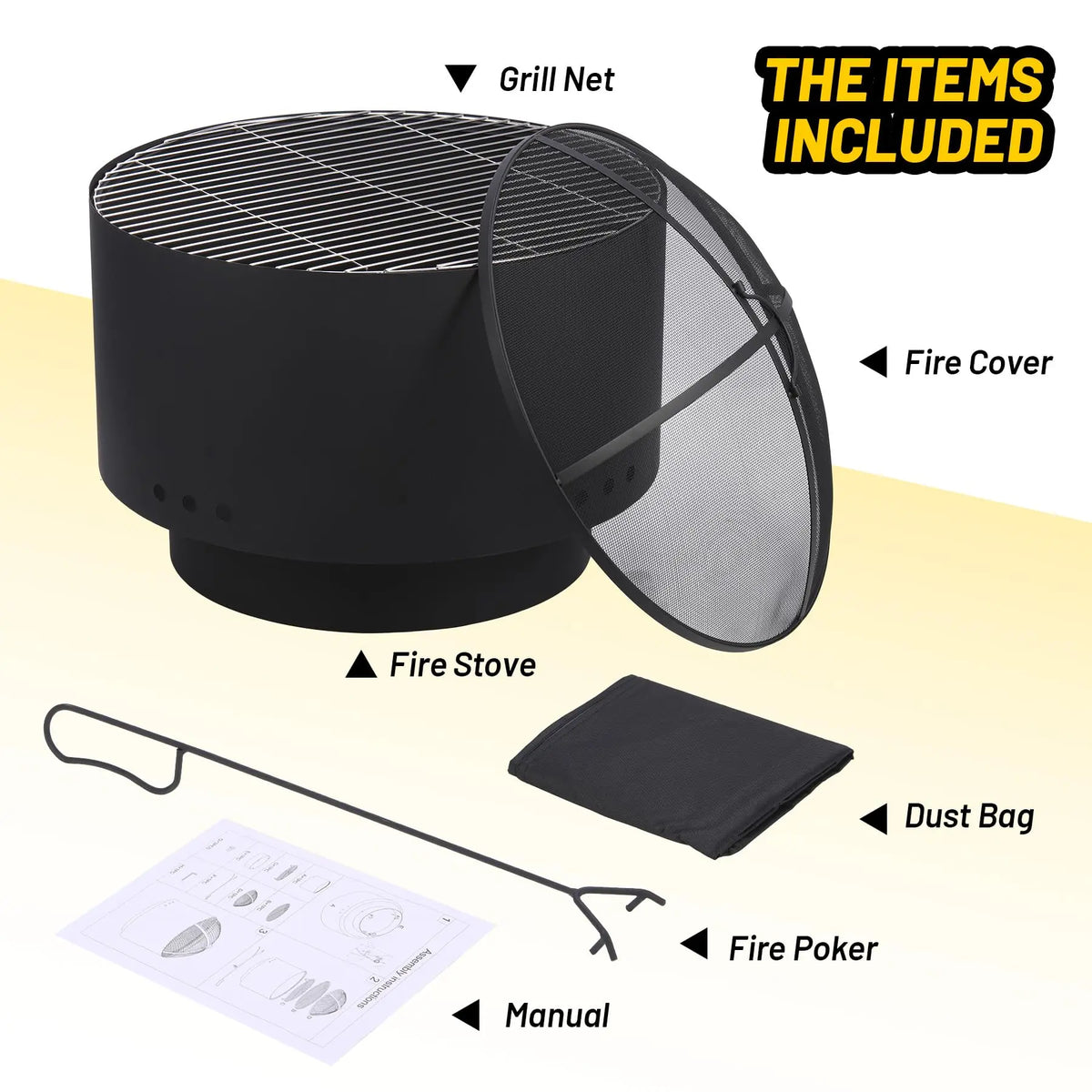 HiMiss Portable Smokeless Wood Fire Pit With Grill And Cover