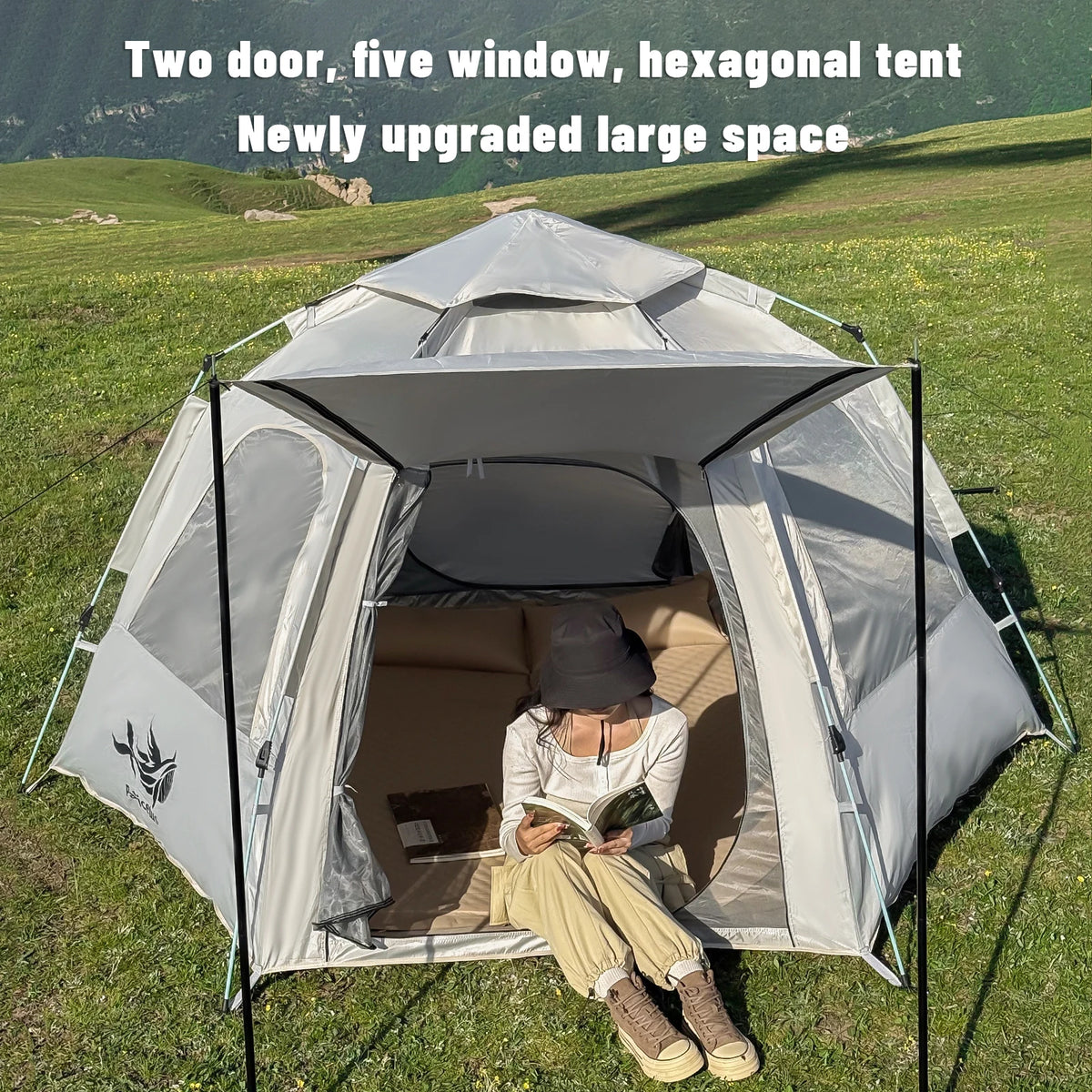 Pakicetus Quick Set Hexagonal Camping Tent With Mesh Ventilation