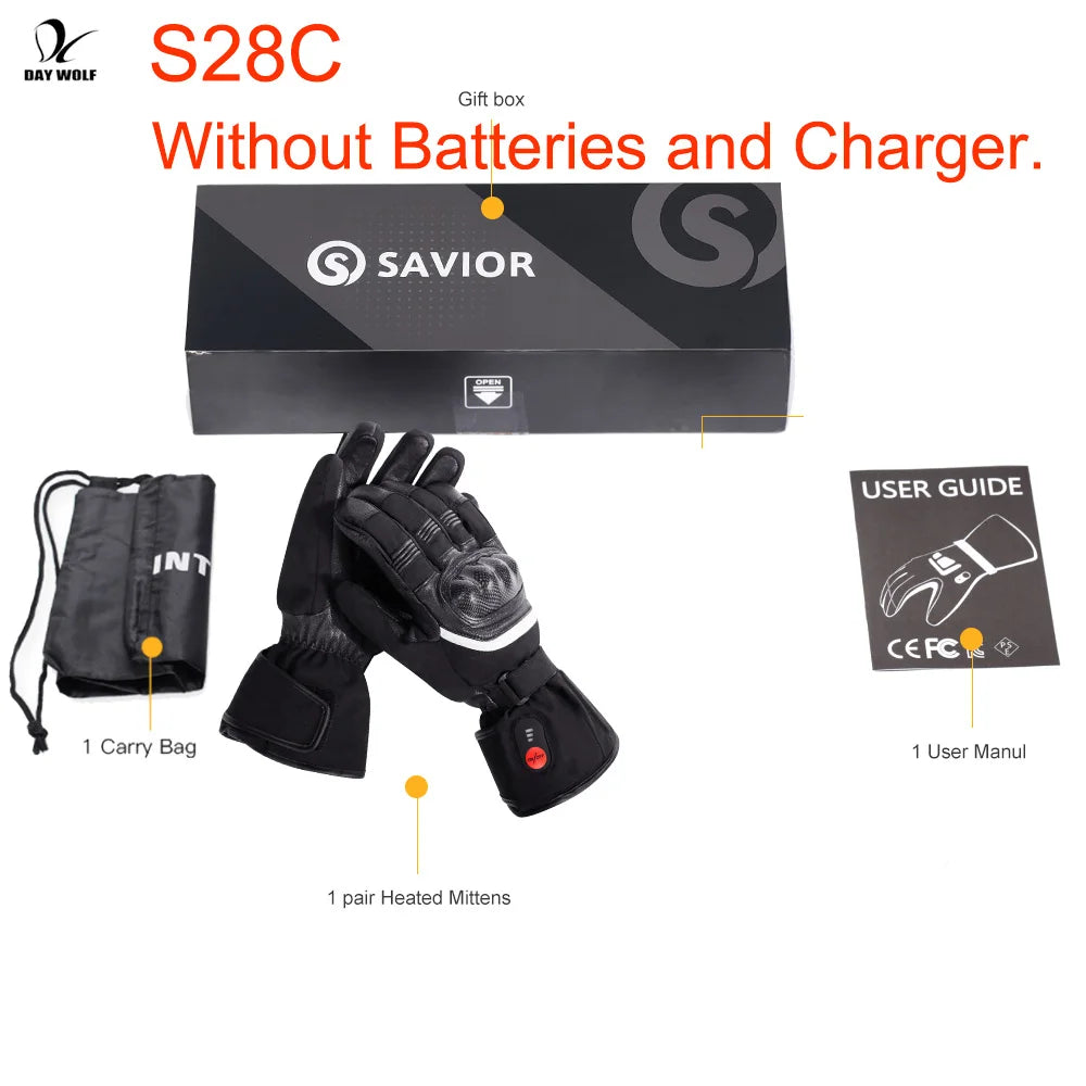 DAY WOLF Heated Motorcycle Gloves Waterproof Rechargeable Winter Gear