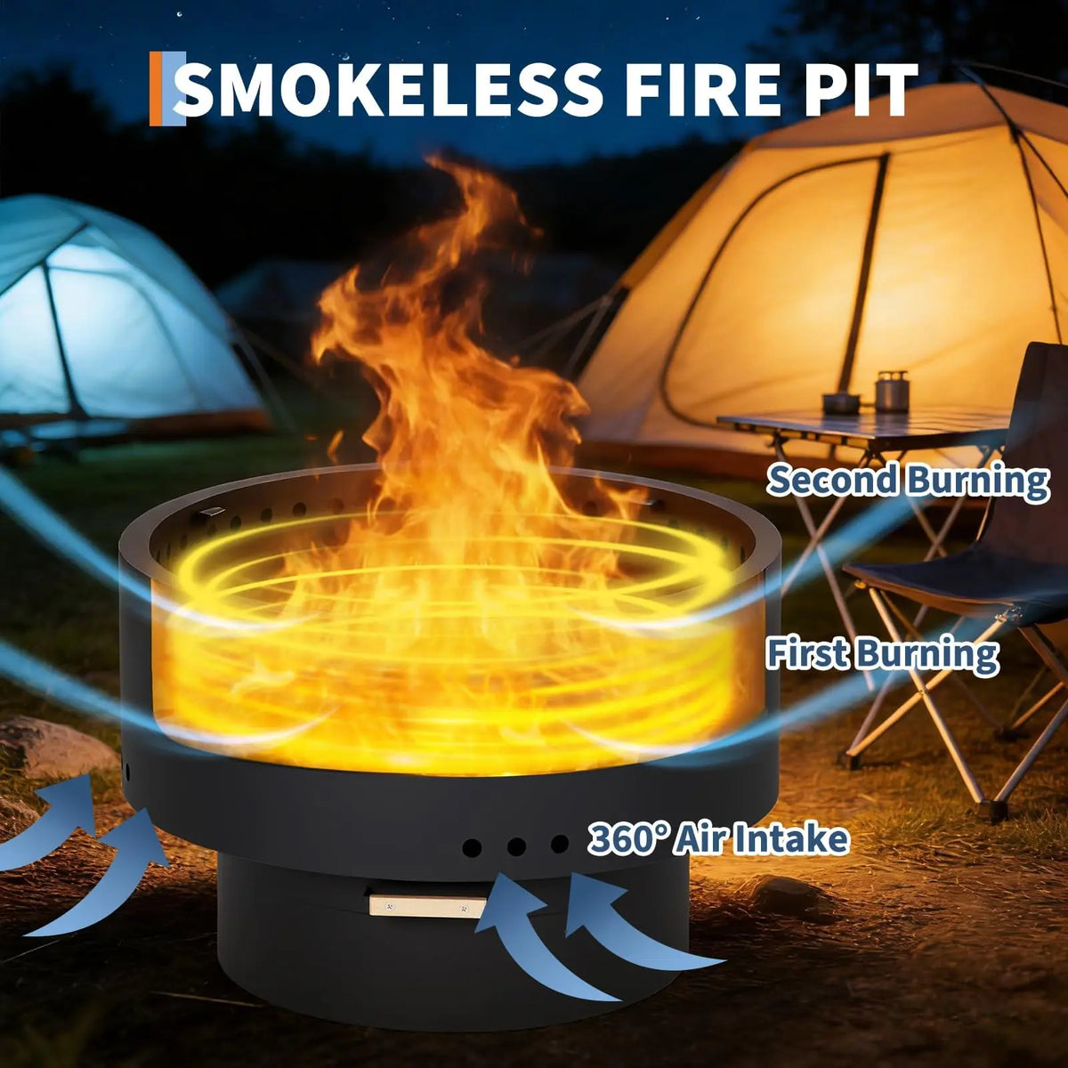 HiMISS Smokeless Outdoor Fire Pit Table With Bamboo Lid