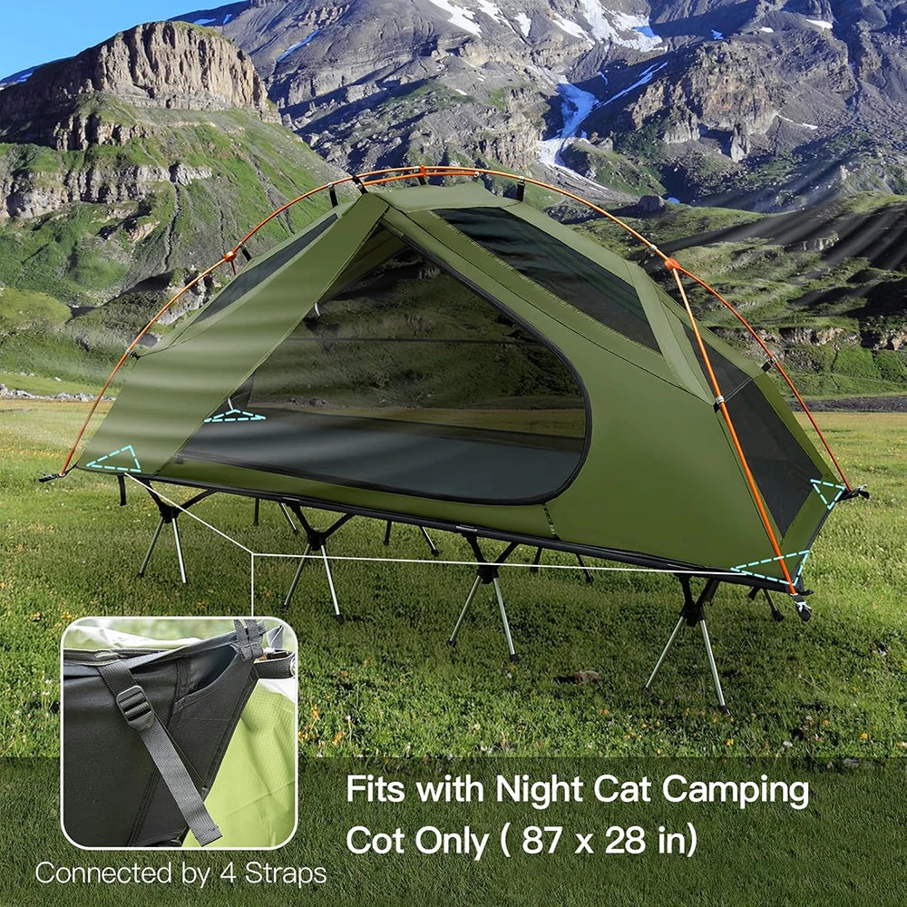 Night Cat Elevated Single Person Camping Cot Tent With Rainfly