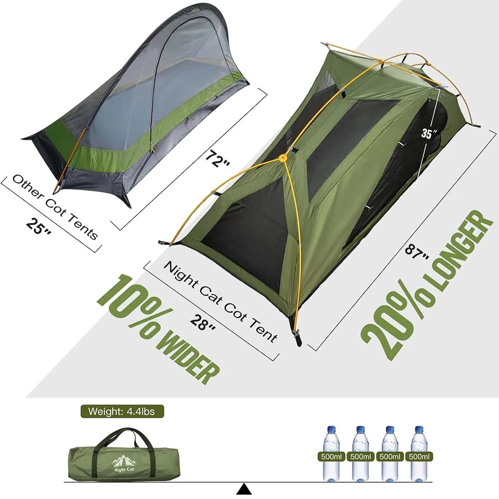 Night Cat Elevated Single Person Camping Cot Tent With Rainfly
