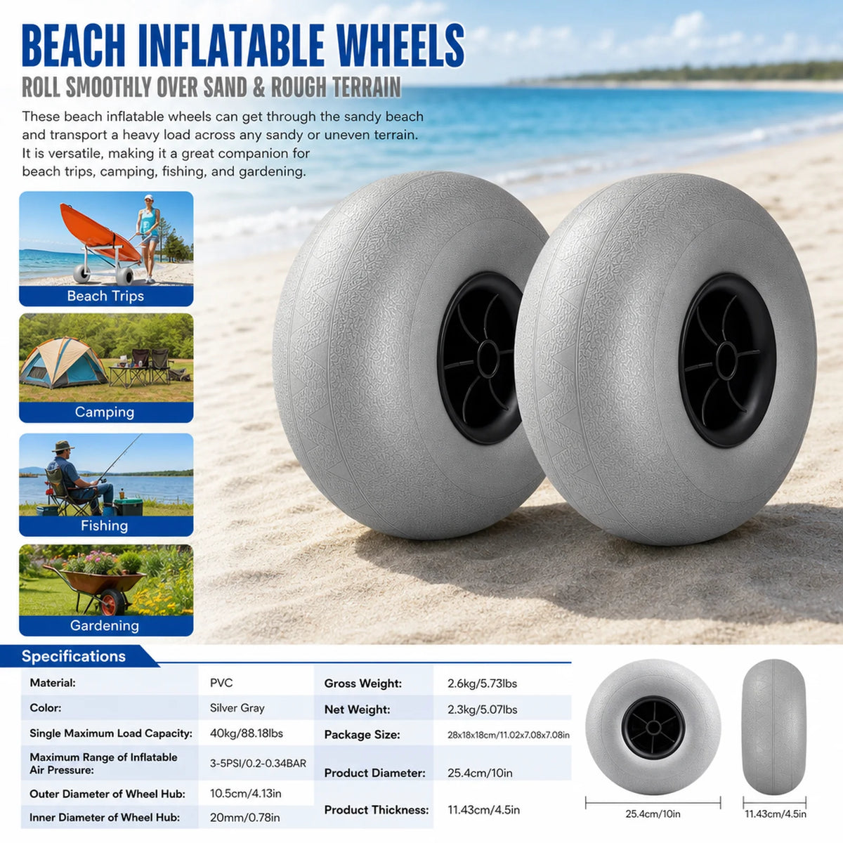 Beach Inflatable Replacement Wheels For Kayak Canoe And Boat Carts