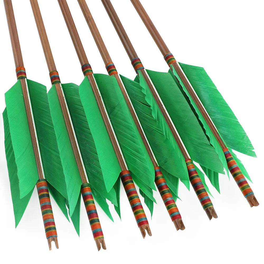 Traditional Bamboo Archery Arrows With Turkey Feathers For Bow Hunting