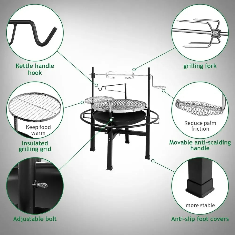 Classic Metal Outdoor Wood Burning Fire Pit With Swivel Barbecue Grill