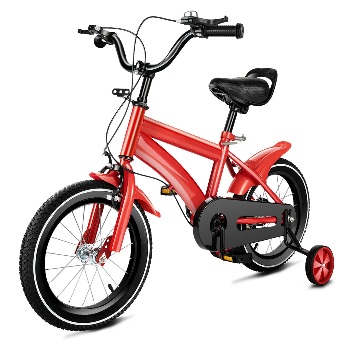 Steel Kids Bicycle With Training Wheels And Adjustable Handlebars
