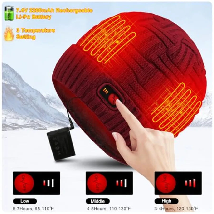 Rechargeable Heated Winter Beanie Hat For Outdoor Activities