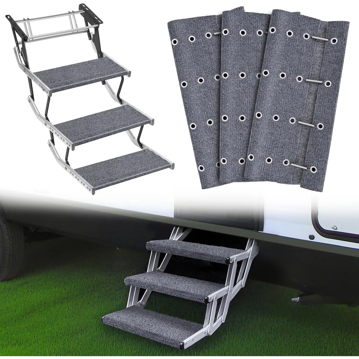 Nilight RV Step Covers With Adjustable Wraparound Carpet And Springs