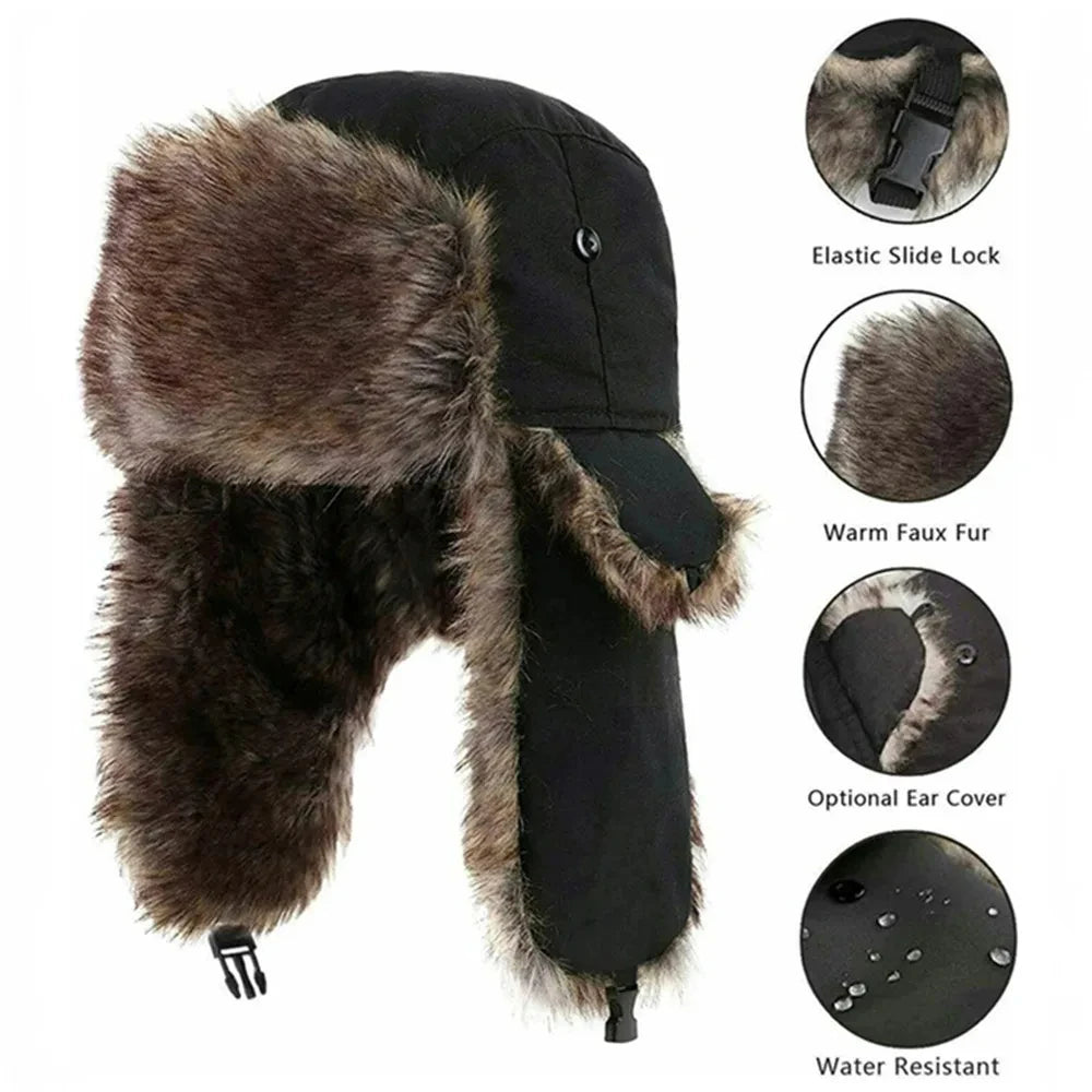 Winter Ushanka Trapper Hat With Warm Faux Fur Ear Flaps