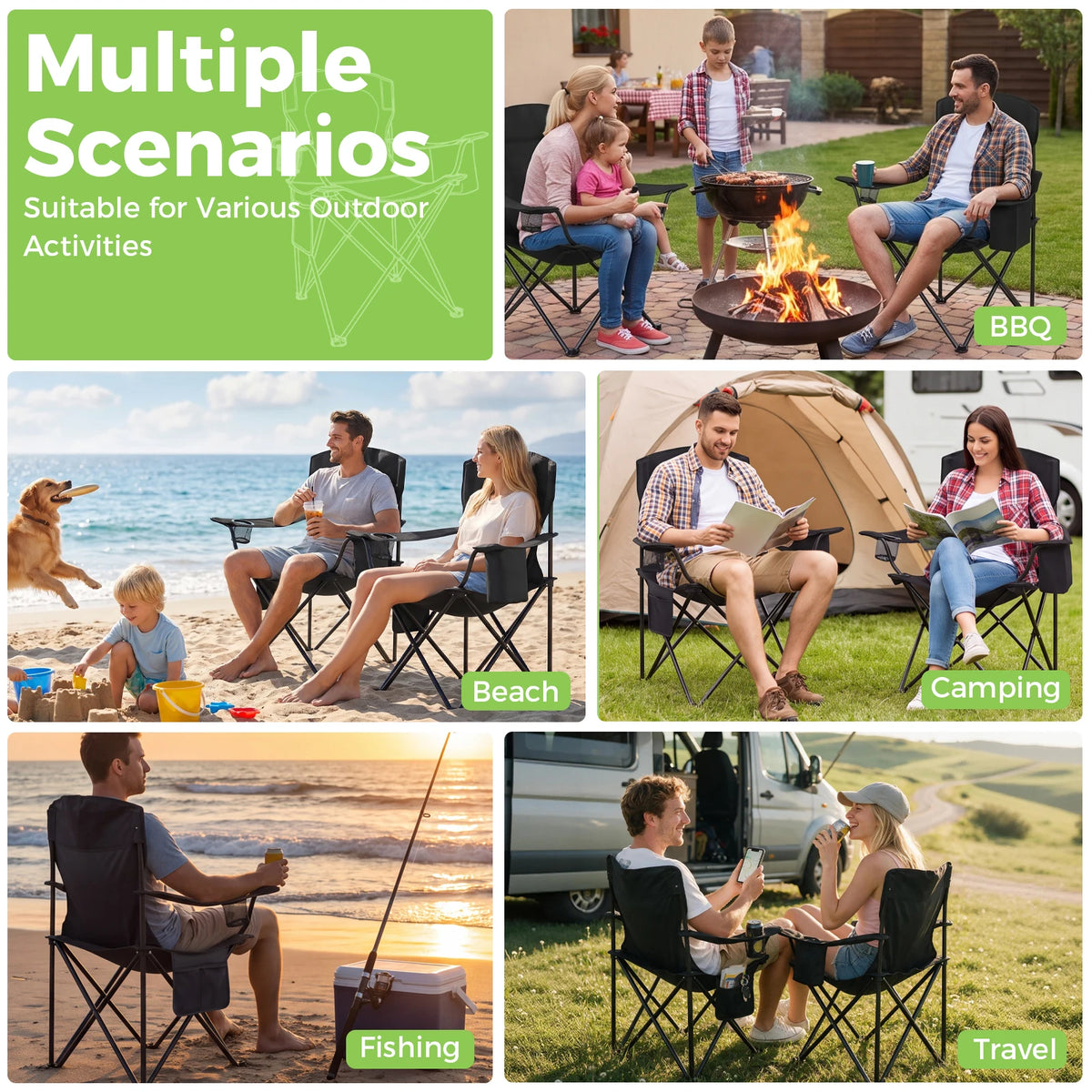 Portable Folding Camping Chairs Set With Cup Holders And Storage