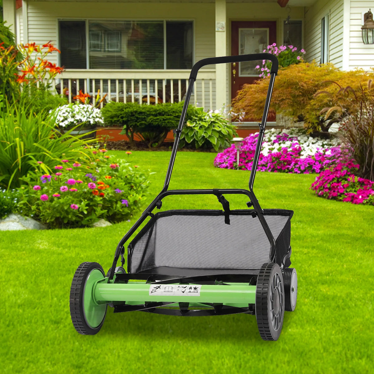 Adjustable Manual Reel Lawn Mower With Grass Catcher