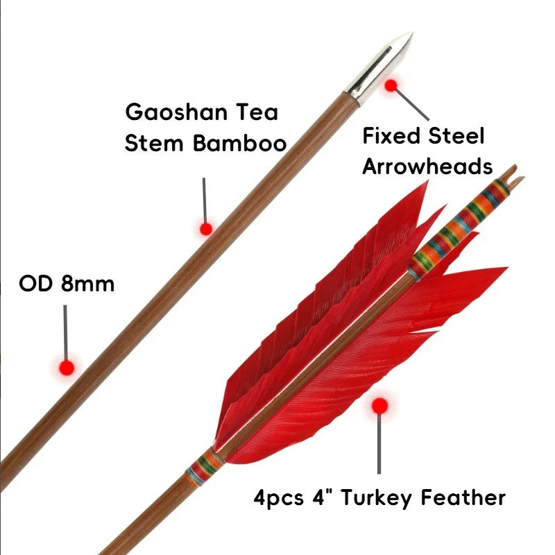 Traditional Bamboo Archery Arrows With Turkey Feathers For Bow Hunting