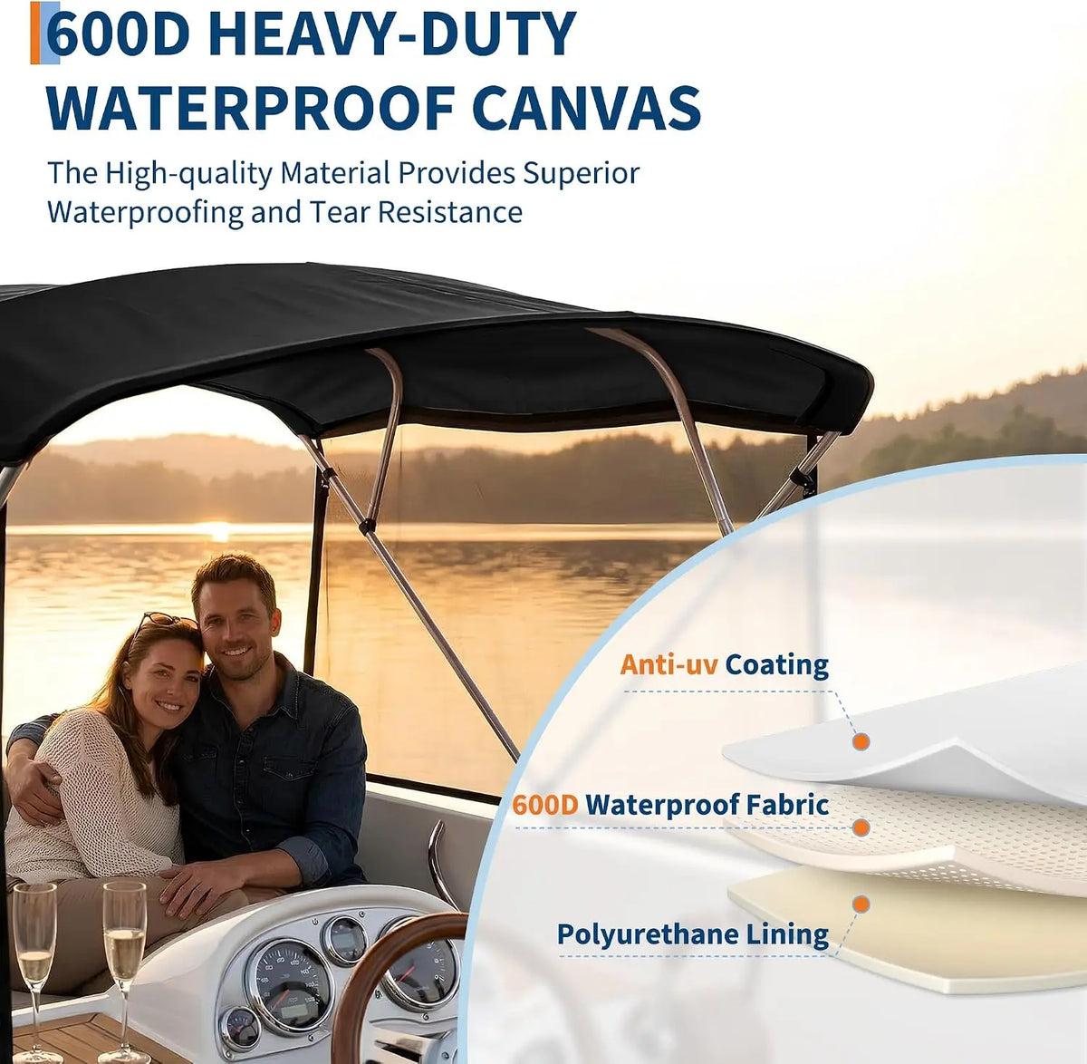 Garvee Boat Bimini Top Canopy With Waterproof Sunshade And Curtains