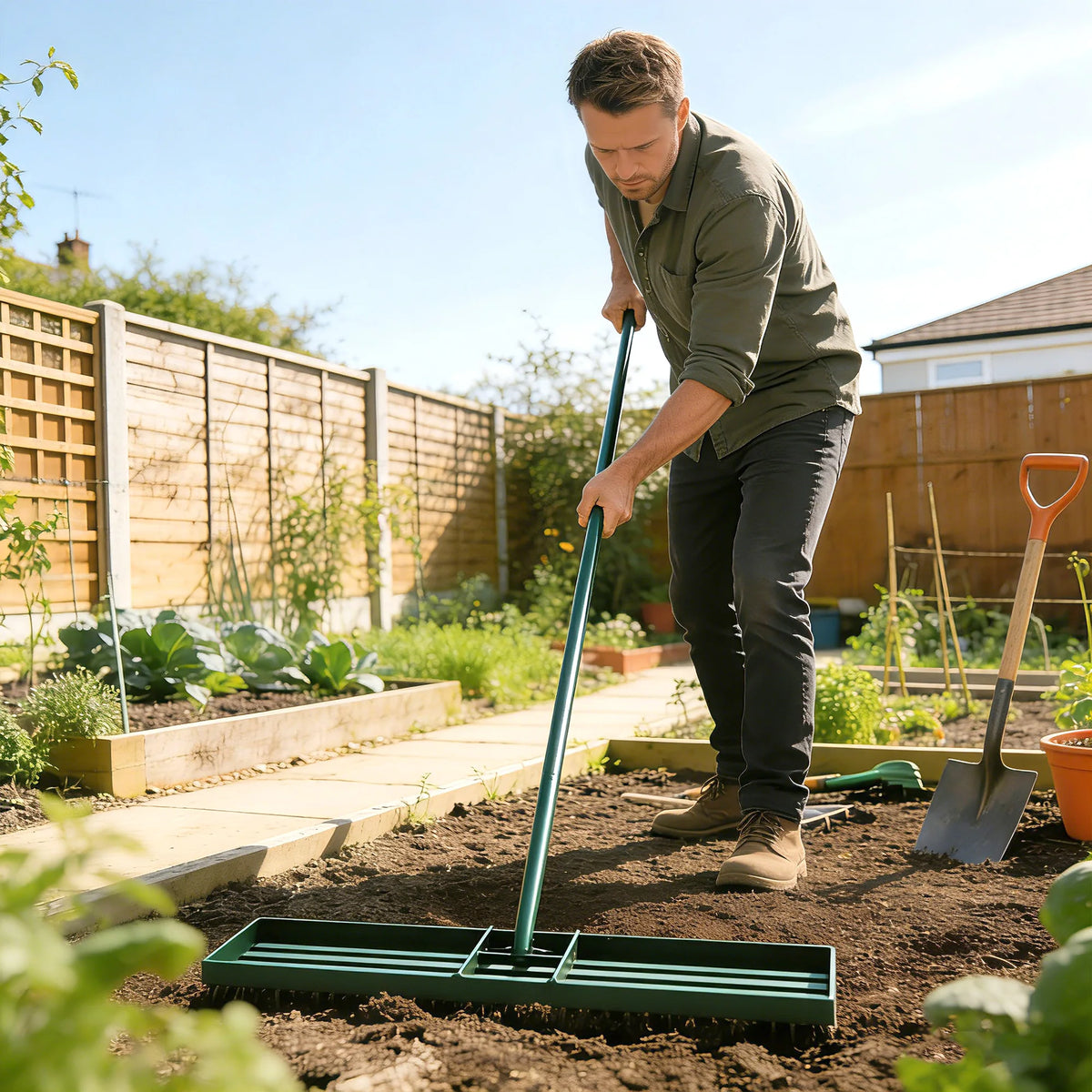 Outsunny Steel Lawn Leveling Rake For Garden Yard Care