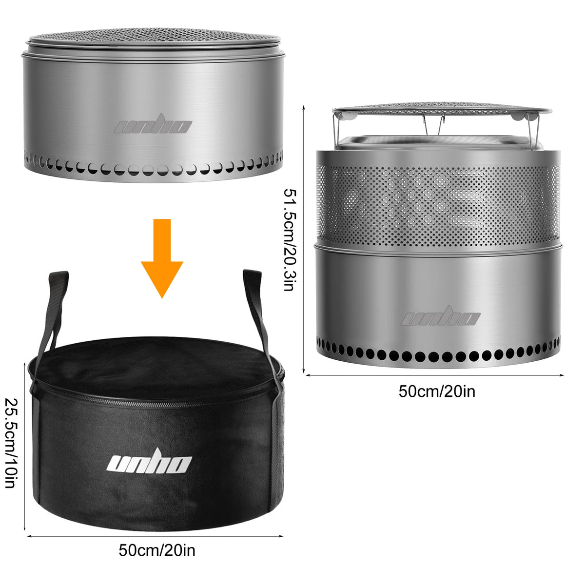 Portable Smokeless Stainless Steel Fire Pit With Grill Grate