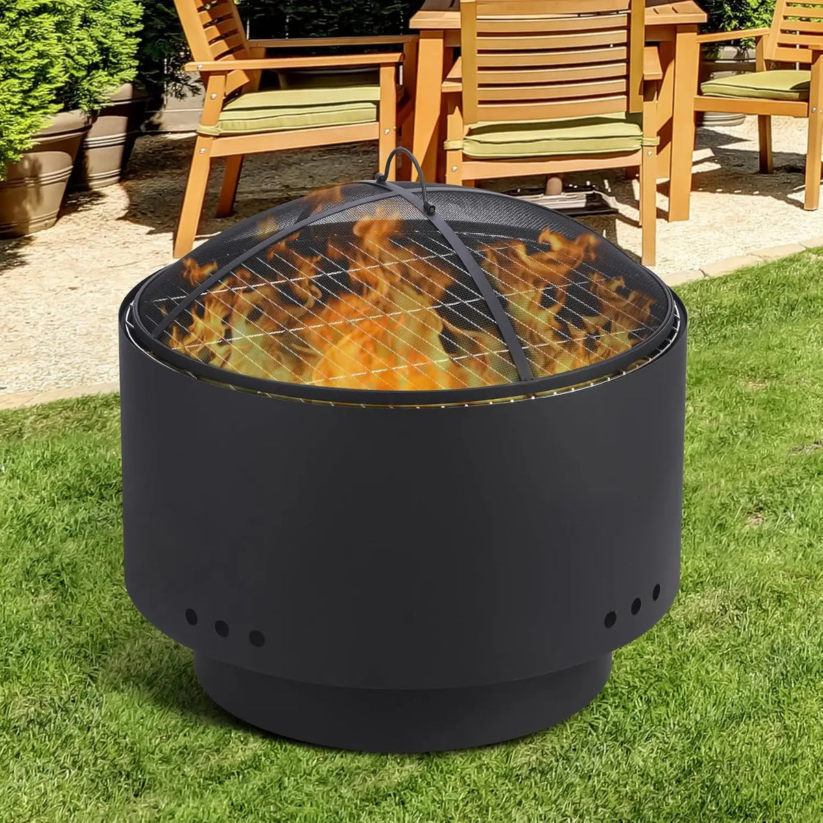 Tacleekii Smokeless Outdoor Fire Pit With Cover For Backyard Cooking