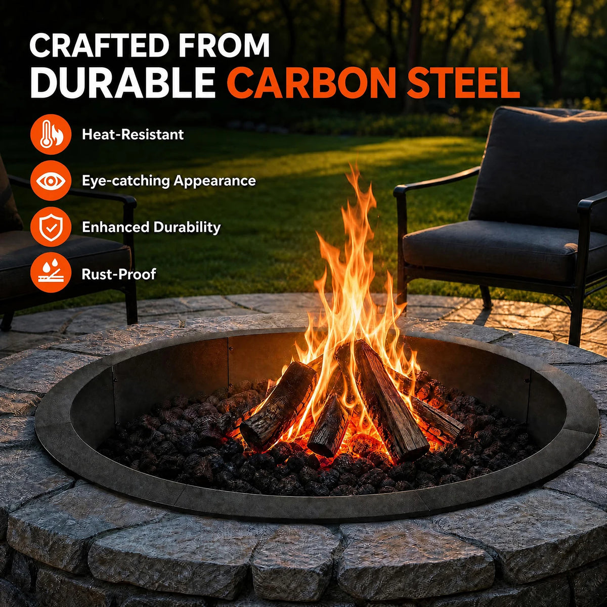 HiMiss Heavy Duty Carbon Steel Outdoor Fire Pit Insert Liner