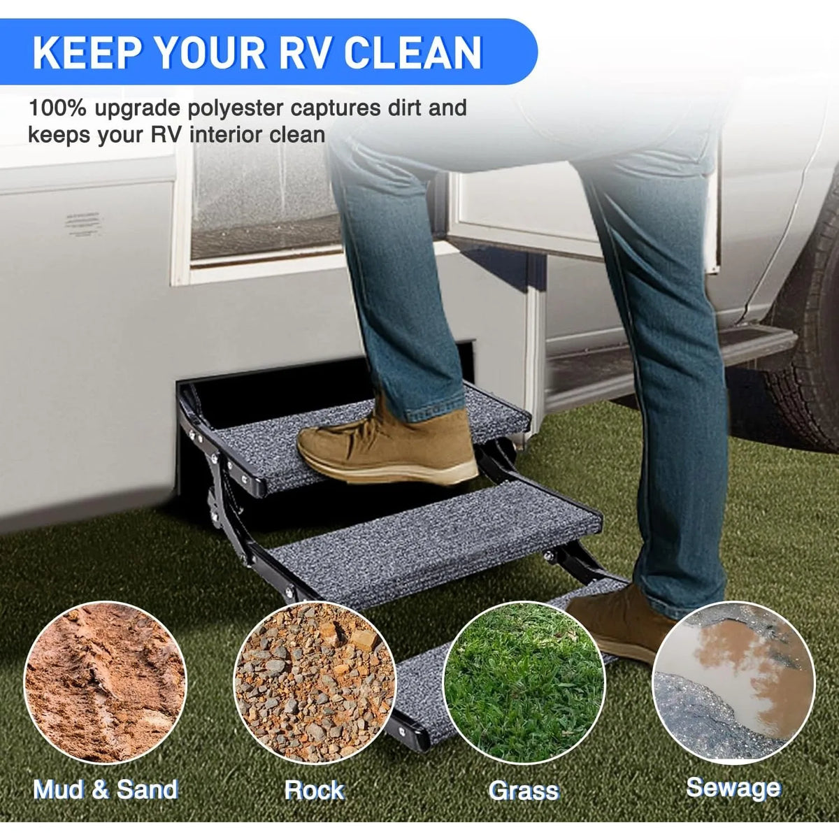 Nilight RV Step Covers With Adjustable Wraparound Carpet And Springs