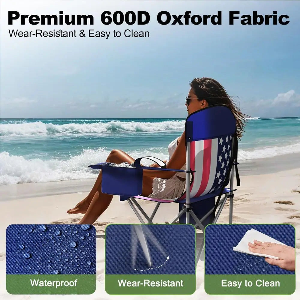 Portable Camping Chair With Cooler Pouch Cup Holder And Storage Bag