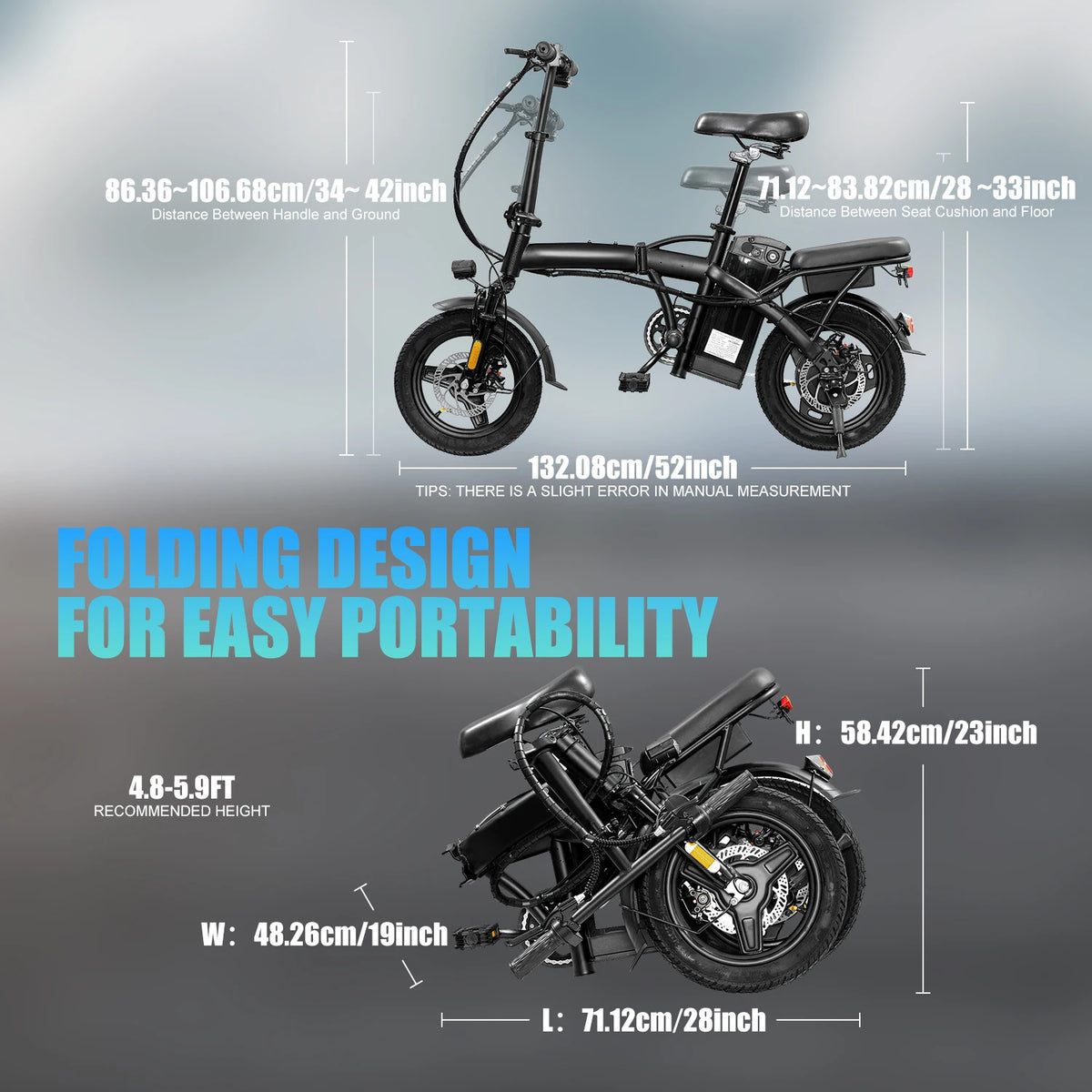 Hezzo T5 Folding Electric Bike 48V 750W Peak Adult Commuter