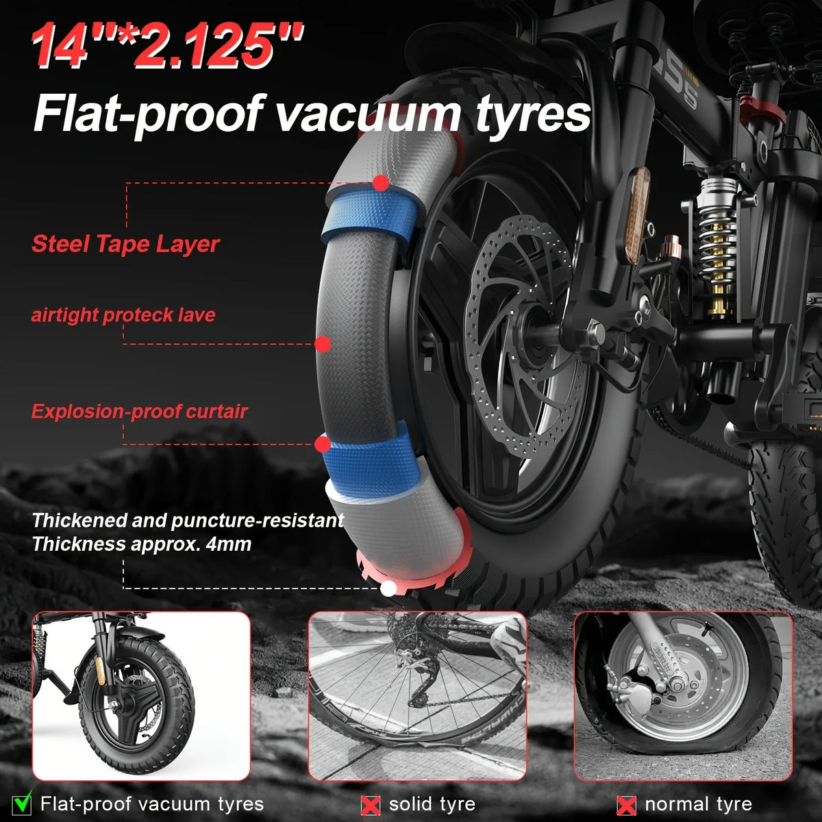 Uplee GS5 500W Folding Electric Bike 48V 15Ah Removable Battery