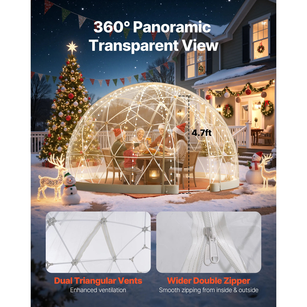 SucceBuy Weatherproof Geodesic Dome Greenhouse Tent