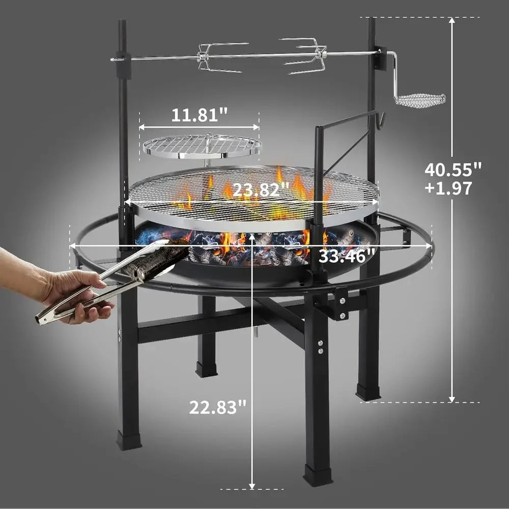 Classic Metal Outdoor Wood Burning Fire Pit With Swivel Barbecue Grill