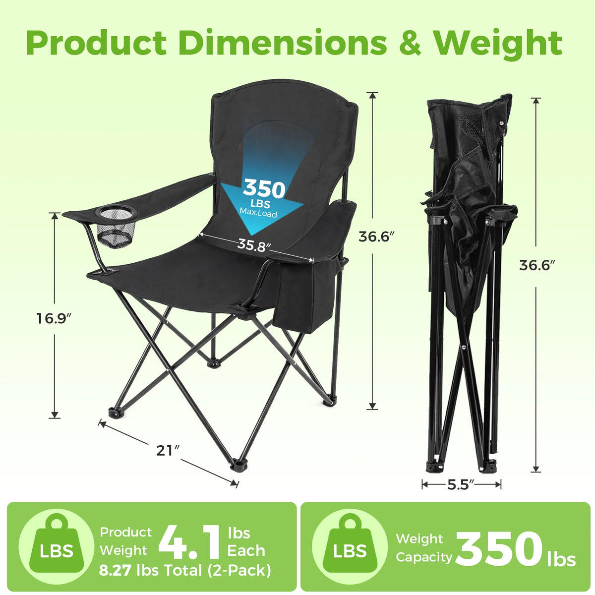 Portable Folding Camping Chairs Set With Cup Holders And Storage
