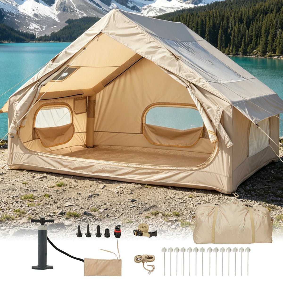 Premium Inflatable Camping Tent For Waterproof Family Outdoor Shelter