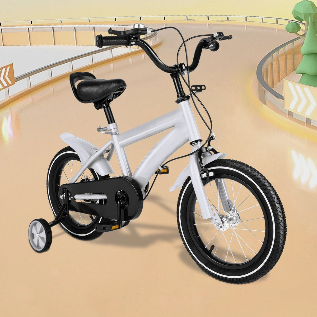 Steel Kids Bicycle With Training Wheels And Adjustable Handlebars