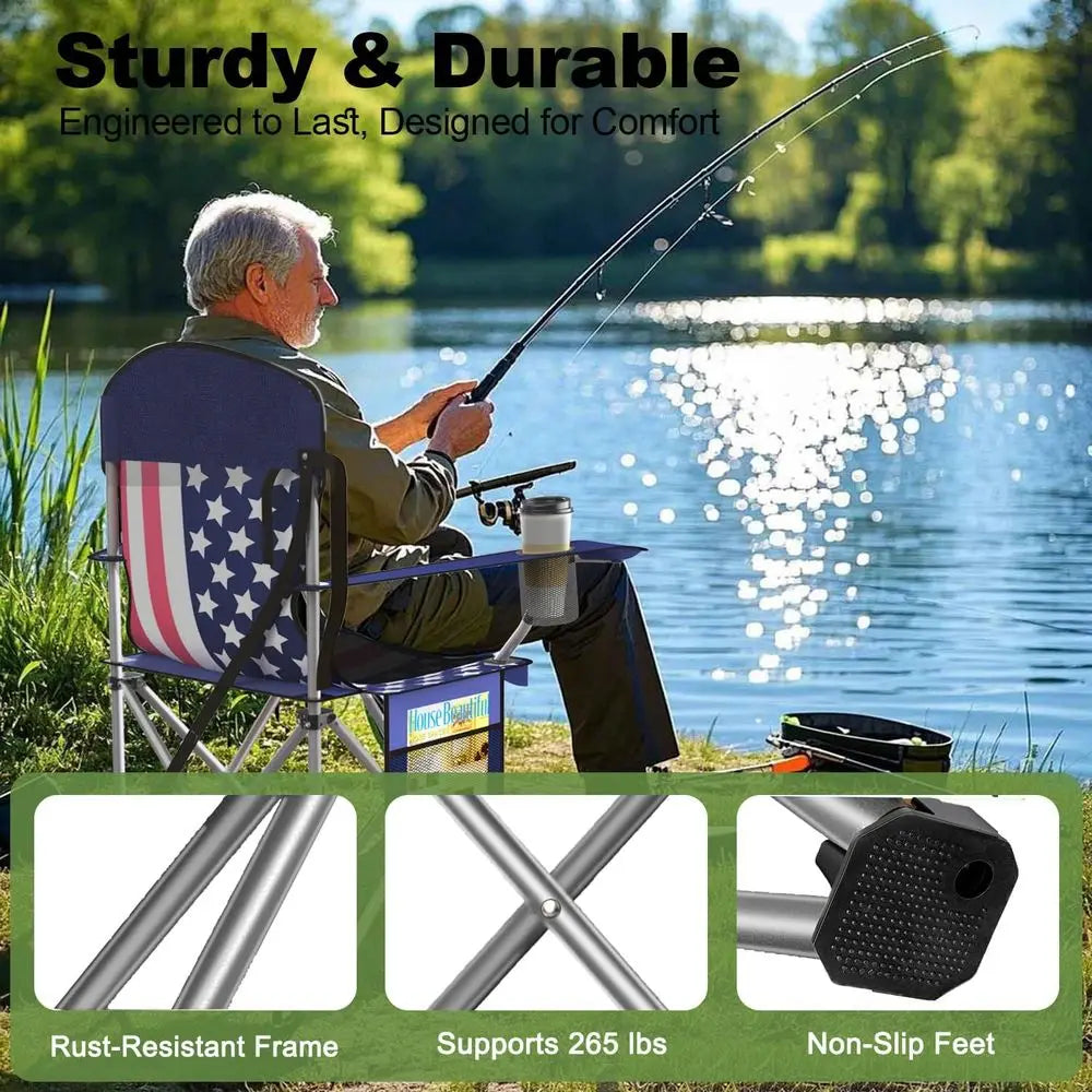 Portable Camping Chair With Cooler Pouch Cup Holder And Storage Bag