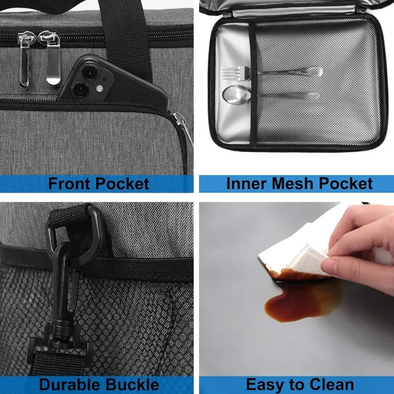 Insulated Leakproof Lunch Bag With Shoulder Strap And Pockets