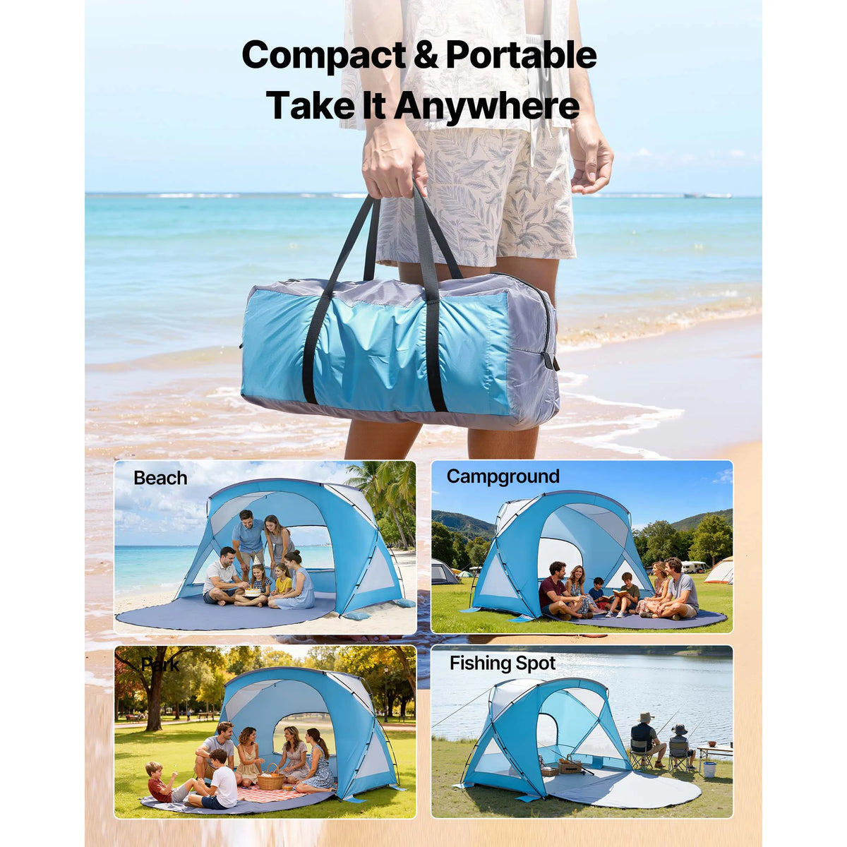 VEVOR 6 Person Portable Beach Sun Shelter with Carry Bag