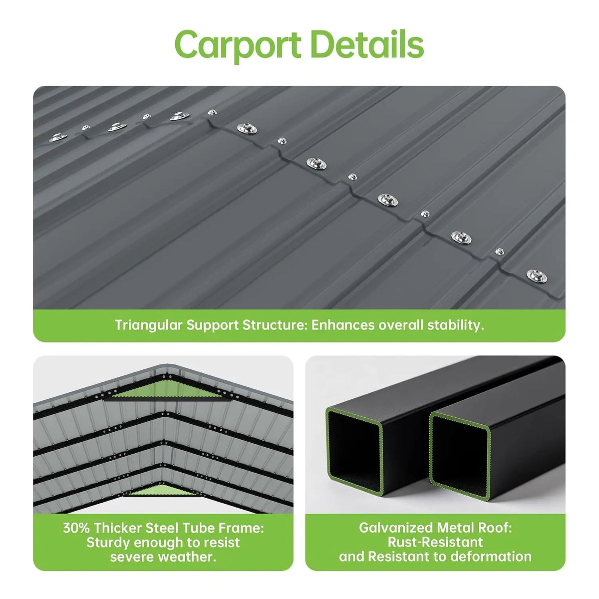 Heavy Duty Metal Carport Kit With Removable Sidewalls