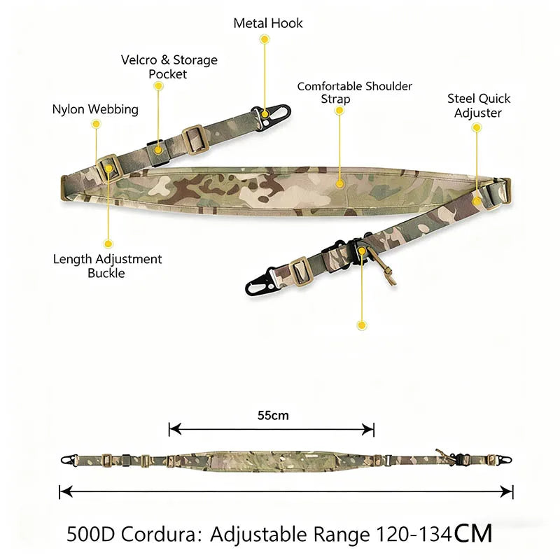 Premium 2 Point Tactical Nylon Adjustable Shoulder Sling Strap