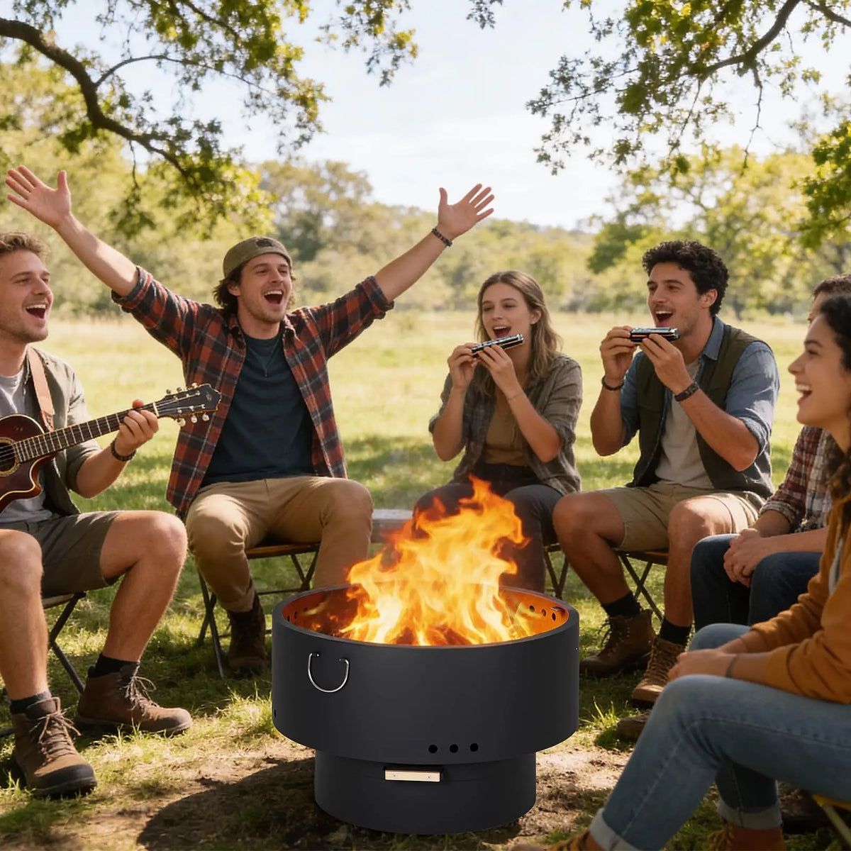 HiMISS Smokeless Outdoor Fire Pit Table With Bamboo Lid