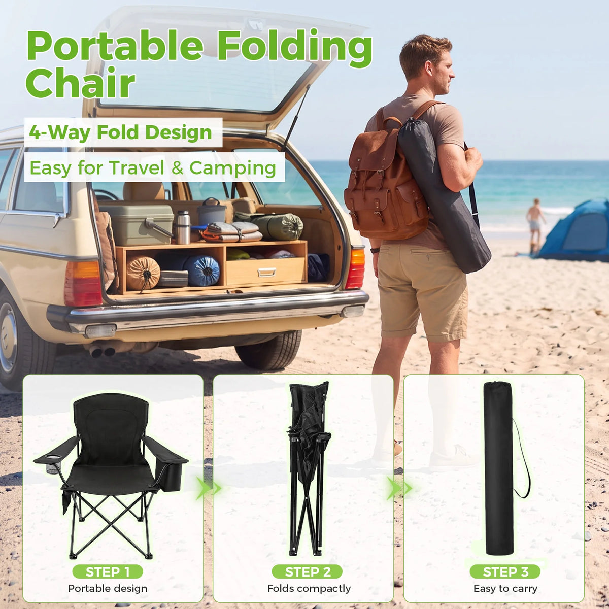Portable Folding Camping Chairs Set With Cup Holders And Storage