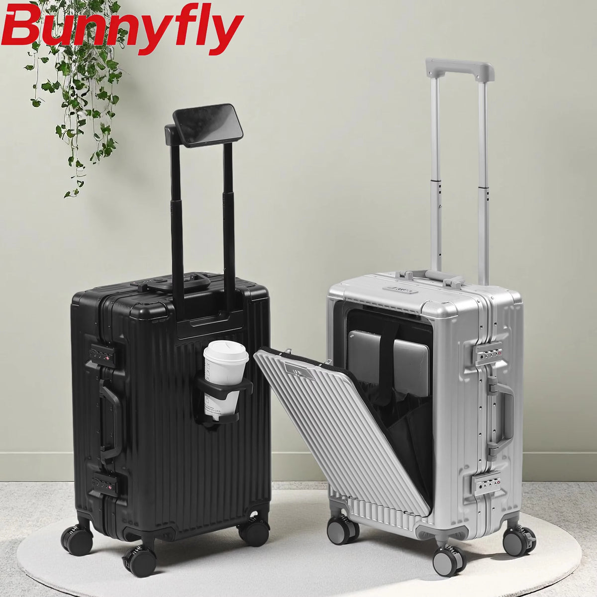 BunnyFly Aluminum Frame Front Opening Laptop Trolley Case Suitcase