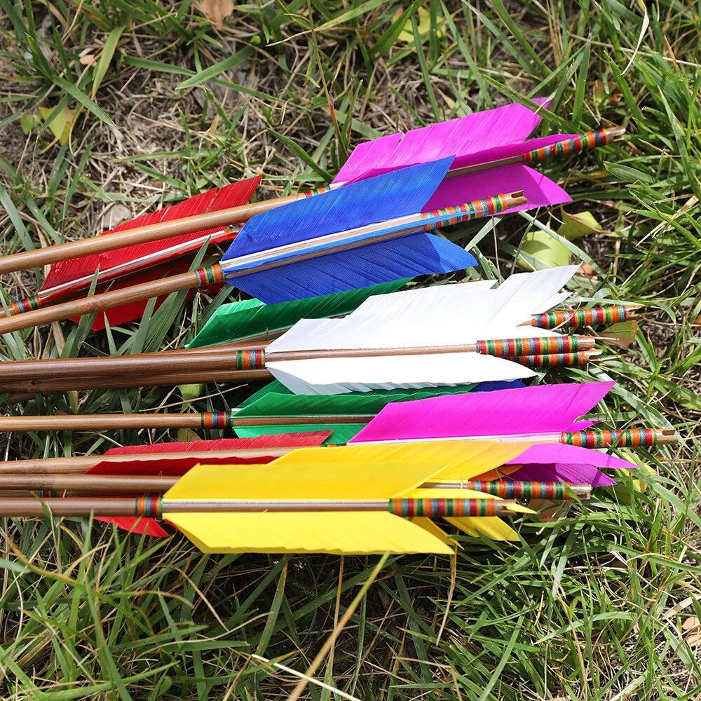 Traditional Bamboo Archery Arrows With Turkey Feathers For Bow Hunting