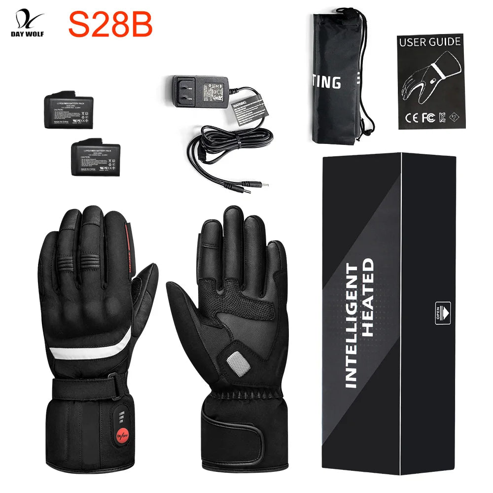 DAY WOLF Heated Motorcycle Gloves Waterproof Rechargeable Winter Gear