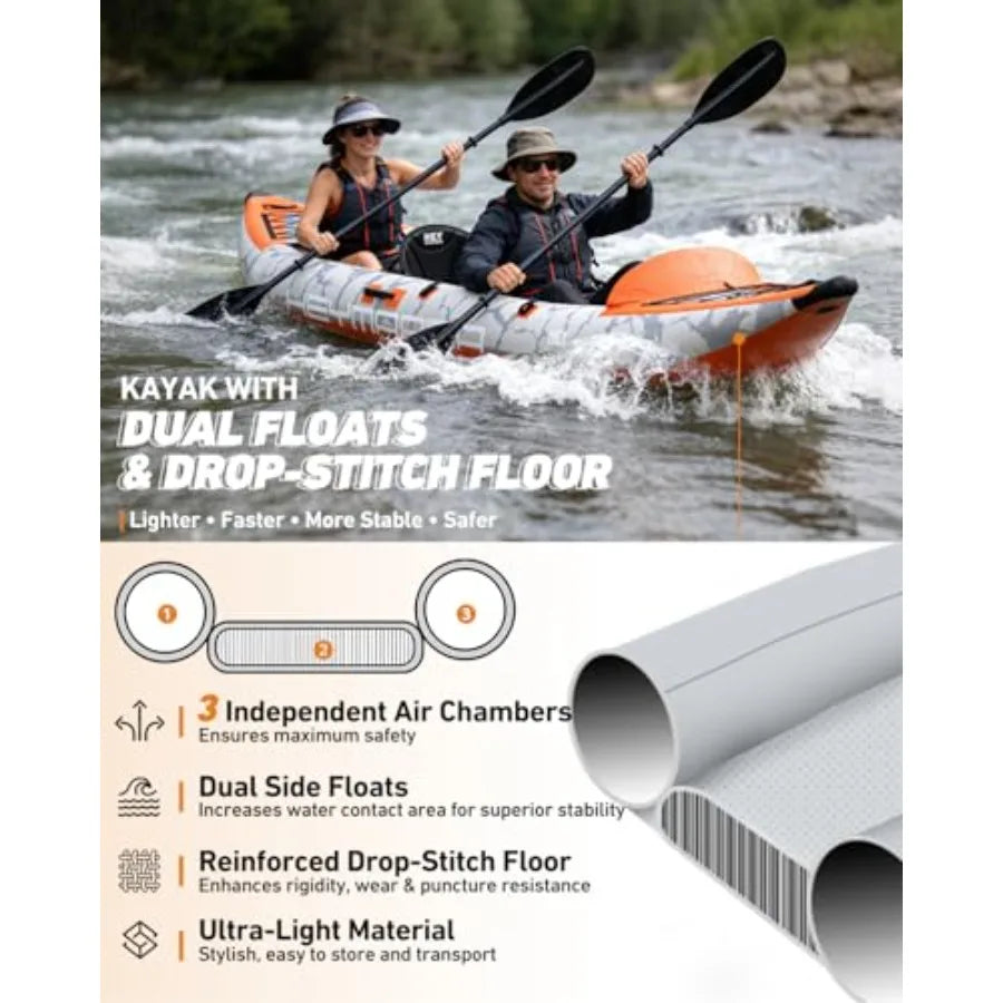 Inflatable Tandem Fishing Kayak With Drop Stitch Floor And Floats
