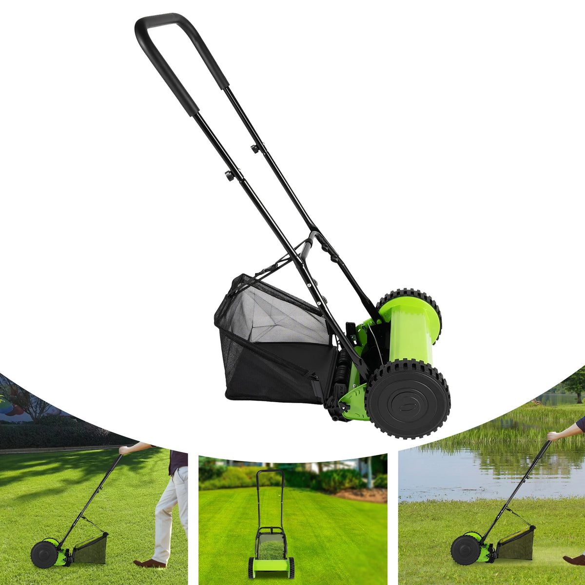 Bymaocar Manual Lawn Mower With Adjustable Height And Grass Catcher