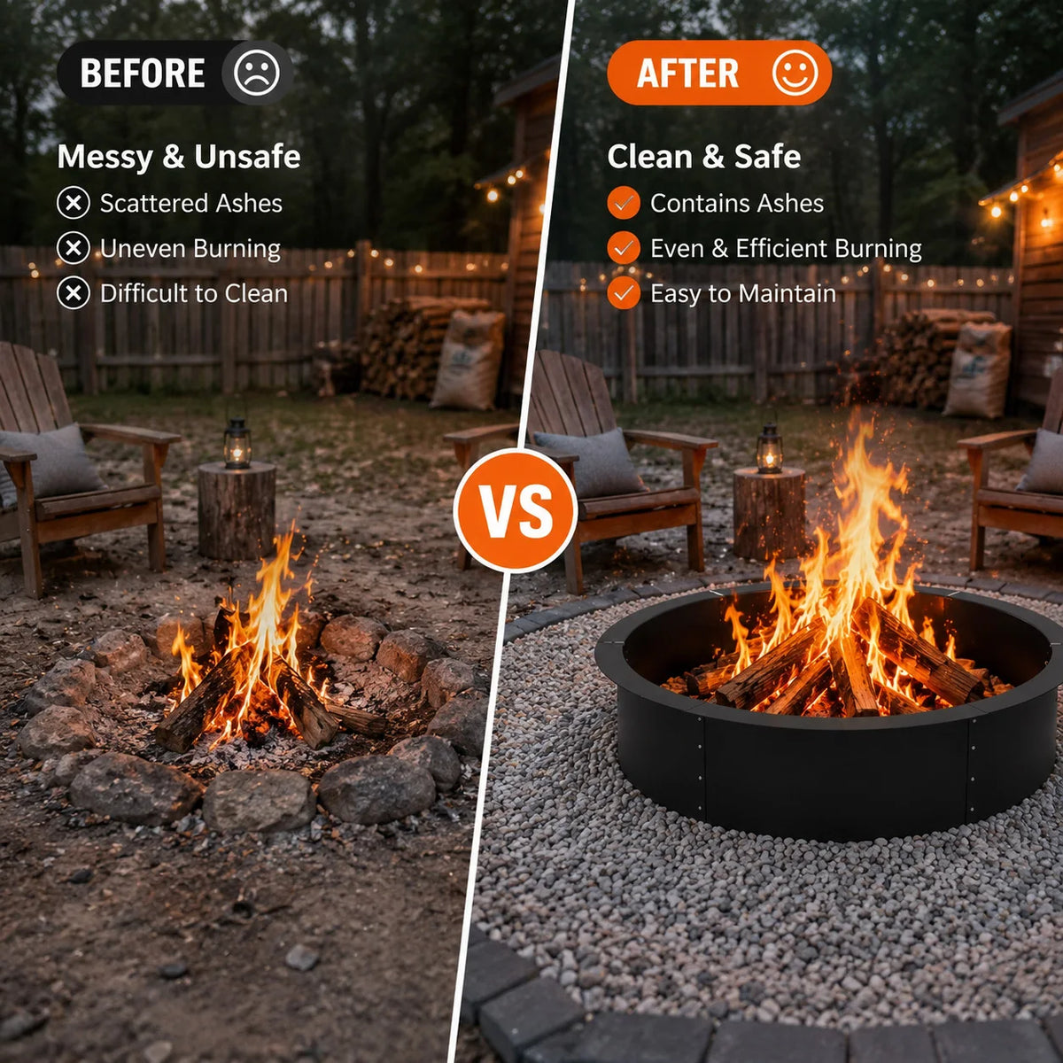 Heavy Duty Steel Fire Pit Ring Liner Outdoor Wood Burning