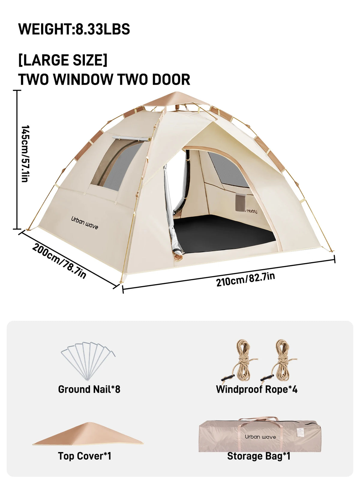 Automatic Pop Up Camping Tent Waterproof Windproof Portable Family Shelter