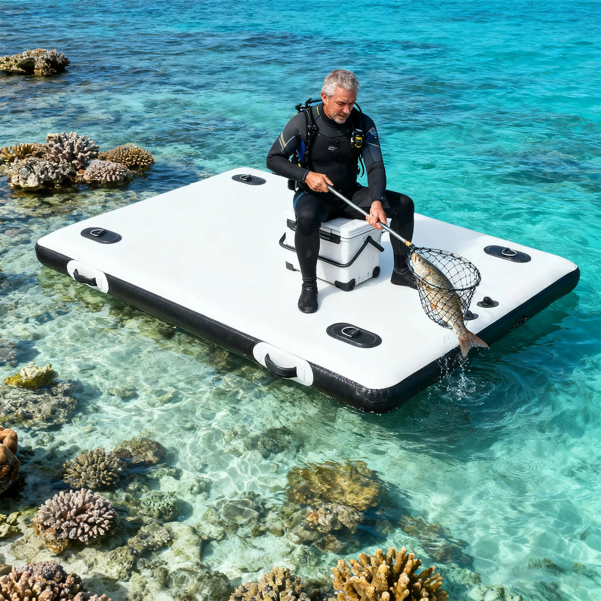 Inflatable Floating Fishing Platform Foldable Raft For Angling And Travel