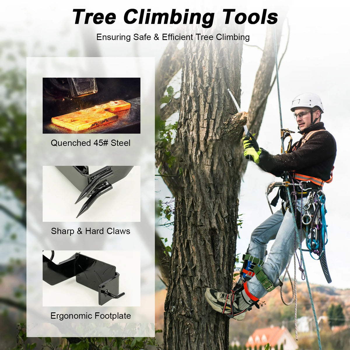 Tree Climbing Spikes Kit With Safety Harness And Gloves