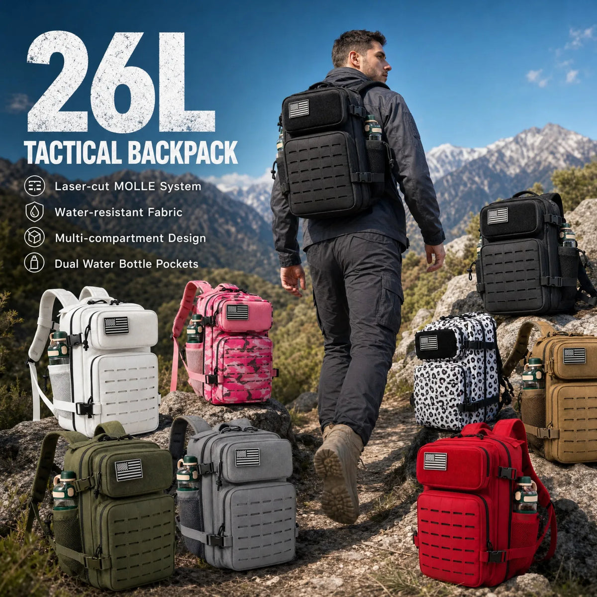 ReFire Gear Tactical Backpack With MOLLE And Cup Holders For Hiking