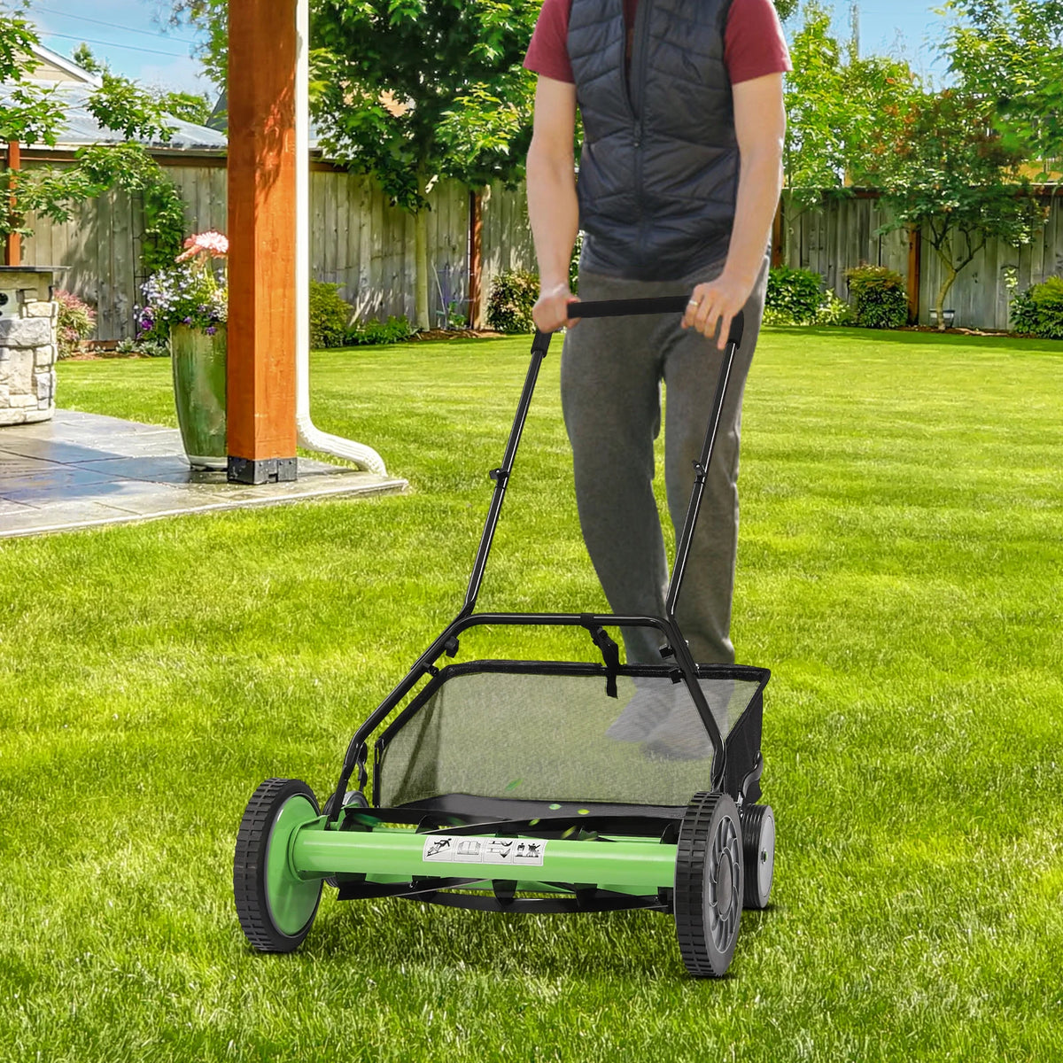Adjustable Manual Reel Lawn Mower With Grass Catcher