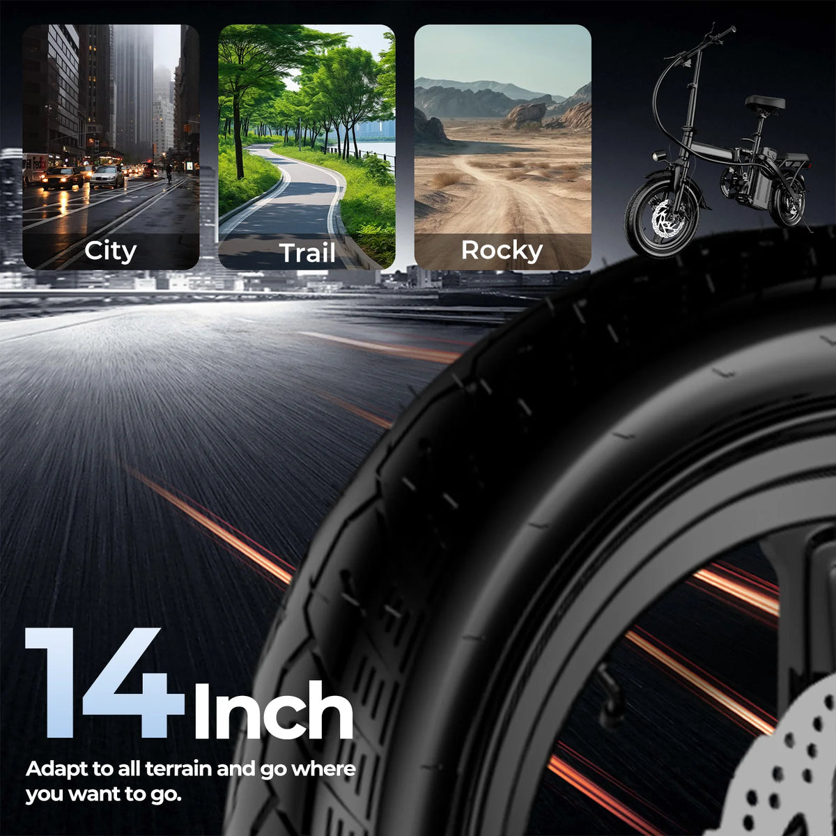 Furider Folding Electric Bike With Removable Battery And Shock Absorption